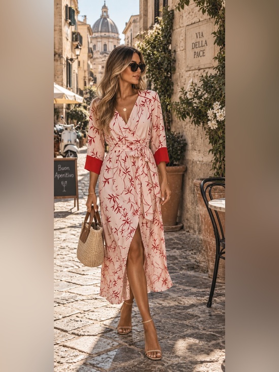 Borgo De Nor Dresses & Skirts - BORGO DE NOR Long-Sleeve Firefly Leaf Wrap Dress size 8